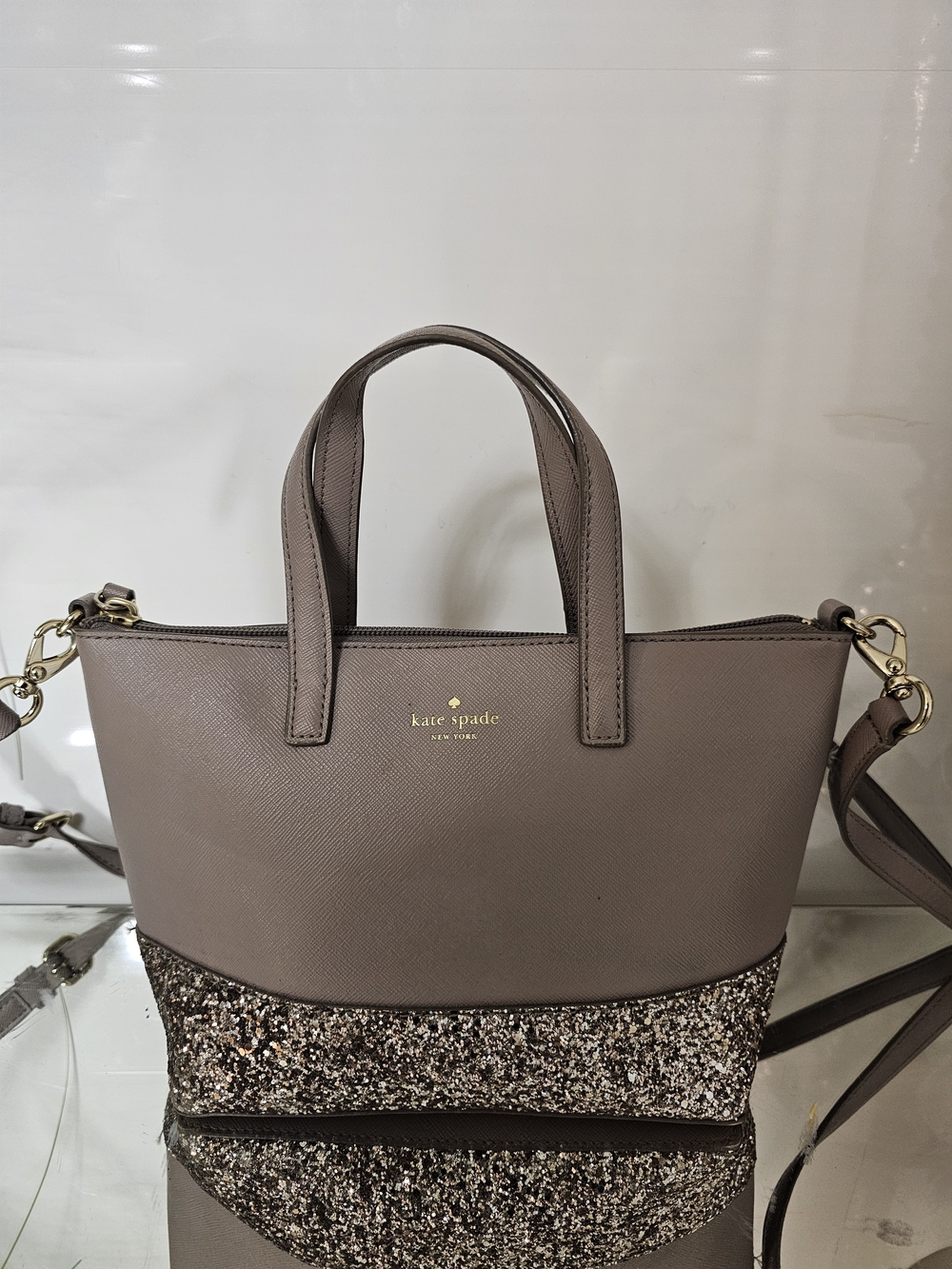 kate spade Taupe Mini Tote with Glitter Accent